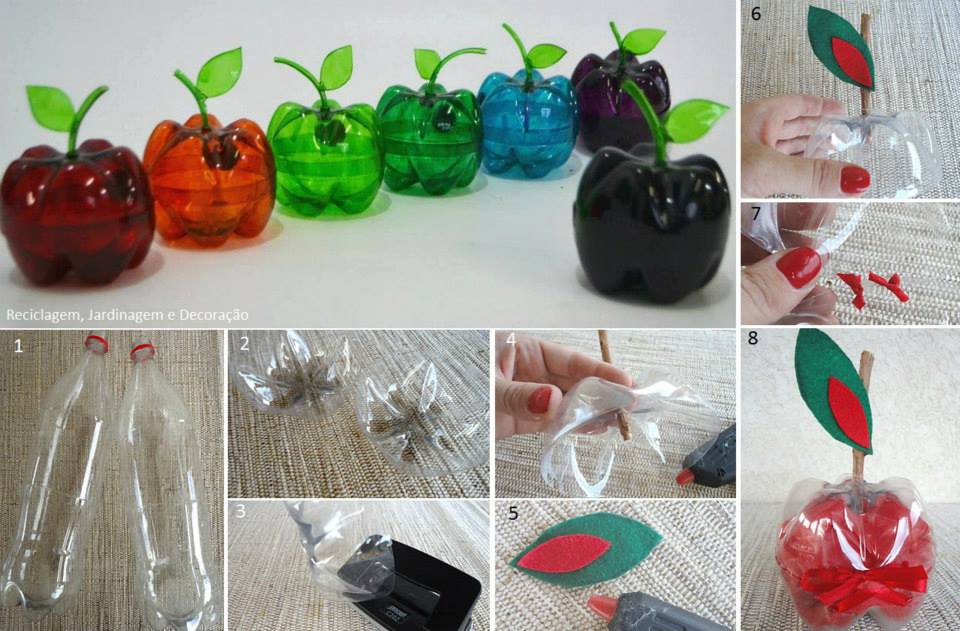 como hacer manzanas de plastico reciclando botellas