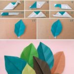 Hojas de diferentes colores realizadas con la técnica origami