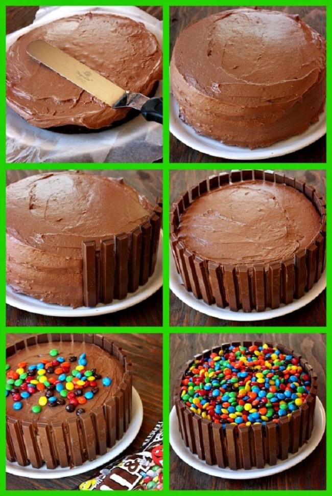 Decorar-torta-de-cumpleaños-con-barras-de-chocolate-y-confites-de-colores